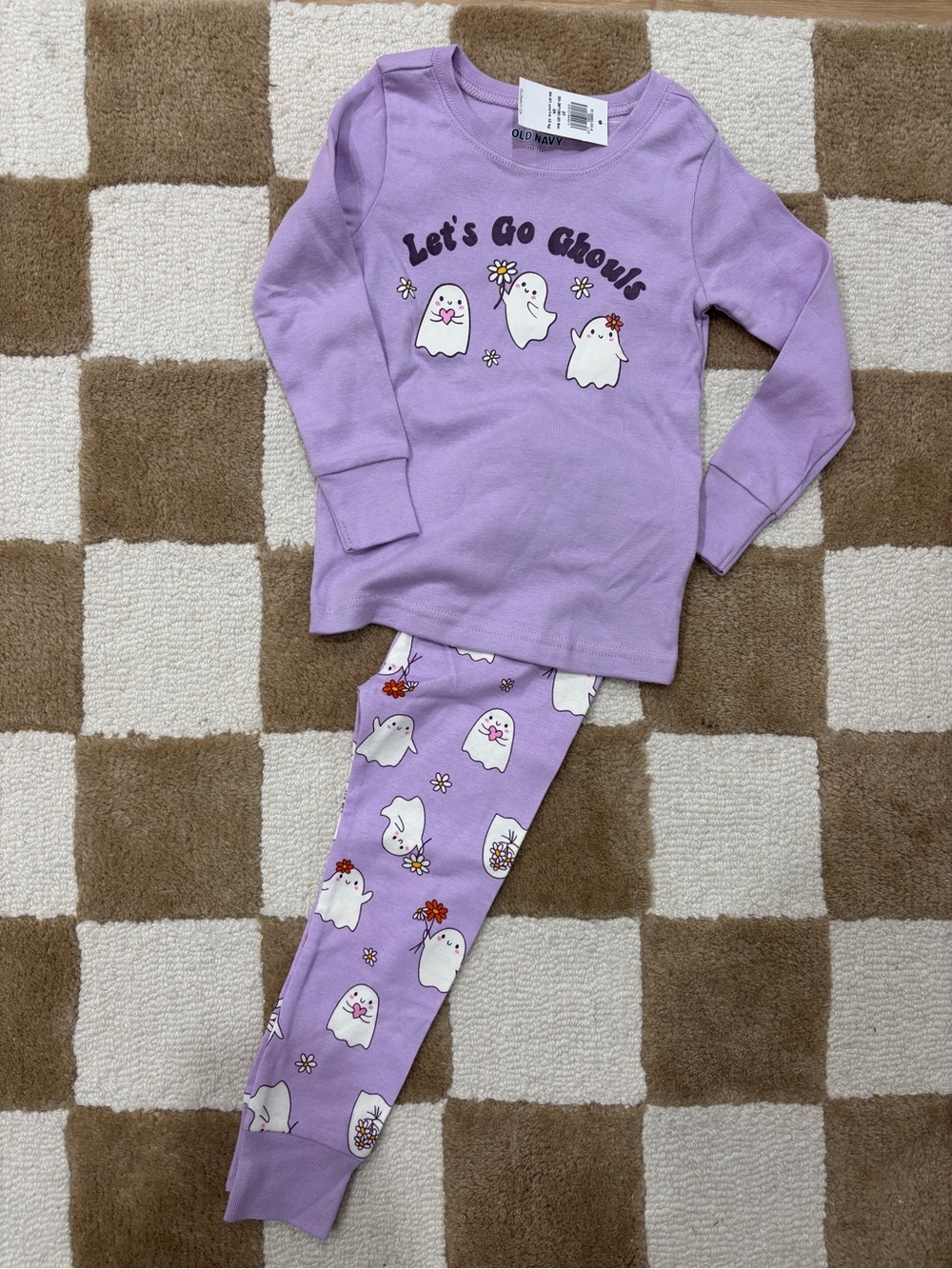 Old Navy Purple Ghosts "Let's Go Ghouls" Kids Pajama Set